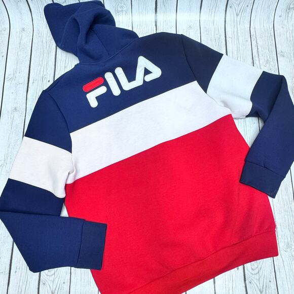 FILA Men’s Hugo Full-Zip Colorblock Panel Hoodie Red White Blue Size 2X-Lg - Picture 4 of 4